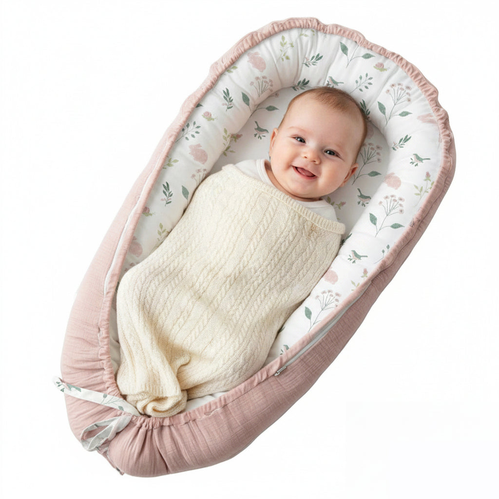 LADIDA Baby Nest Pod 100% Cotton, Soft Breathable & Washable | Ideal for infants aged 0–12 months, wraparound design delivers a cosy space for little boys and girls indoors (Pink)