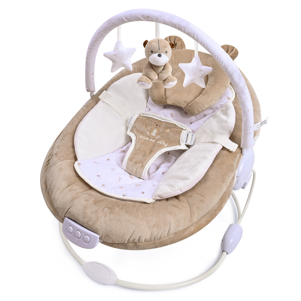 LADIDA Brown Teddy Bear Soft Padded Reclinable Baby Bouncer with Music, White Noise, Viberation - 78