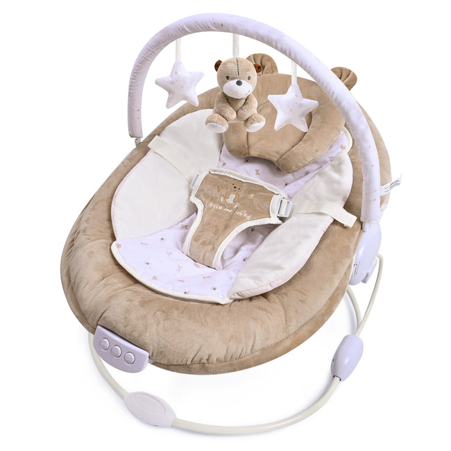 LADIDA Brown Teddy Bear Soft Padded Reclinable Baby Bouncer with Music, White Noise, Viberation - 78 Hover Image