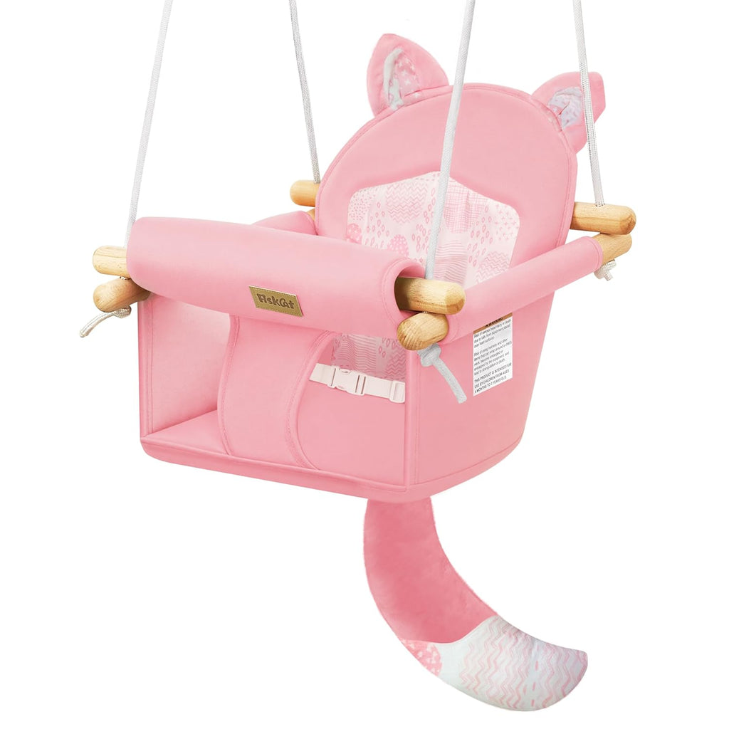 LADIDA Wooden Baby Swing with Soft Safety Belt, Infant Swing Seat for Indoor & Outdoor Use, Adjustable Height, Includes Mounting Hardware – Suitable for Babies & Toddlers