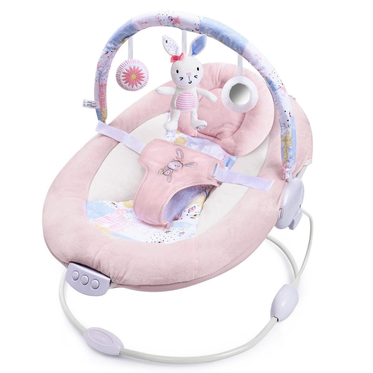 Spring Pink Flower Soft Padded Reclinable Baby Bouncer with Music, White Noise, Viberation Baby Bouncer - 76
