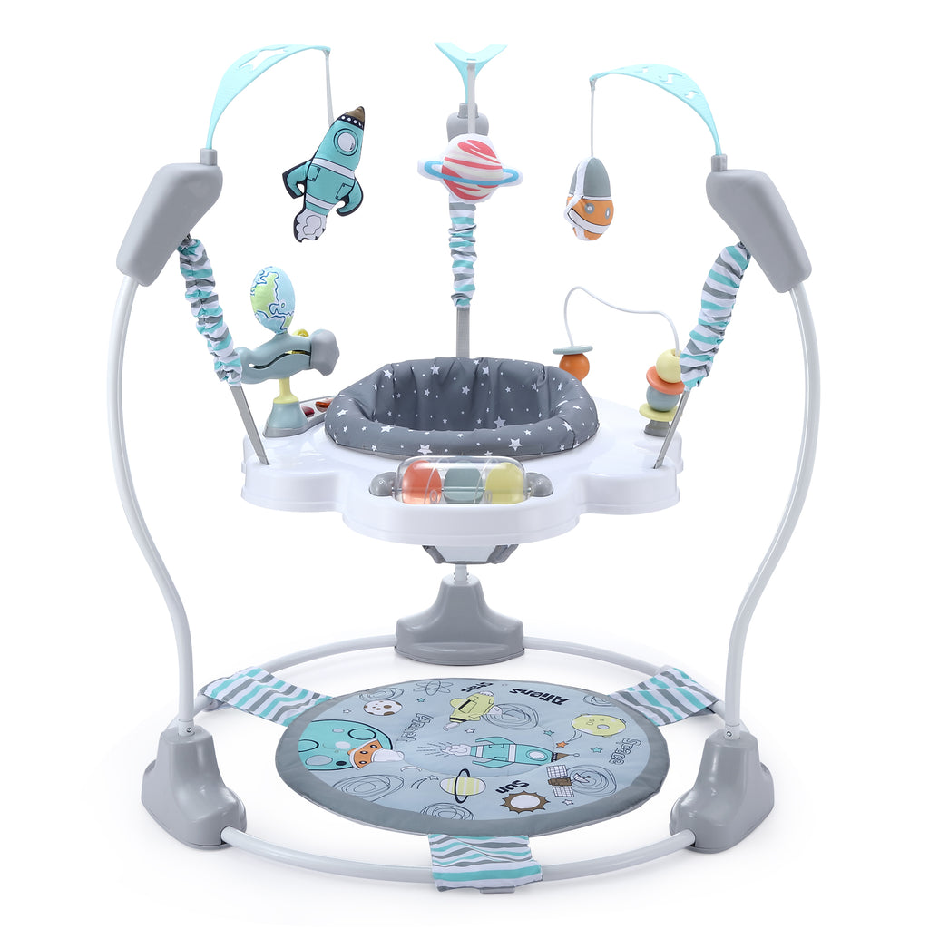 LADIDA Stationary Jumperoo Baby Bouncer Chair Acrobat - 360° Rotating Seat, Musical Toys, and Adjustable Heights (Space Tour Grey)