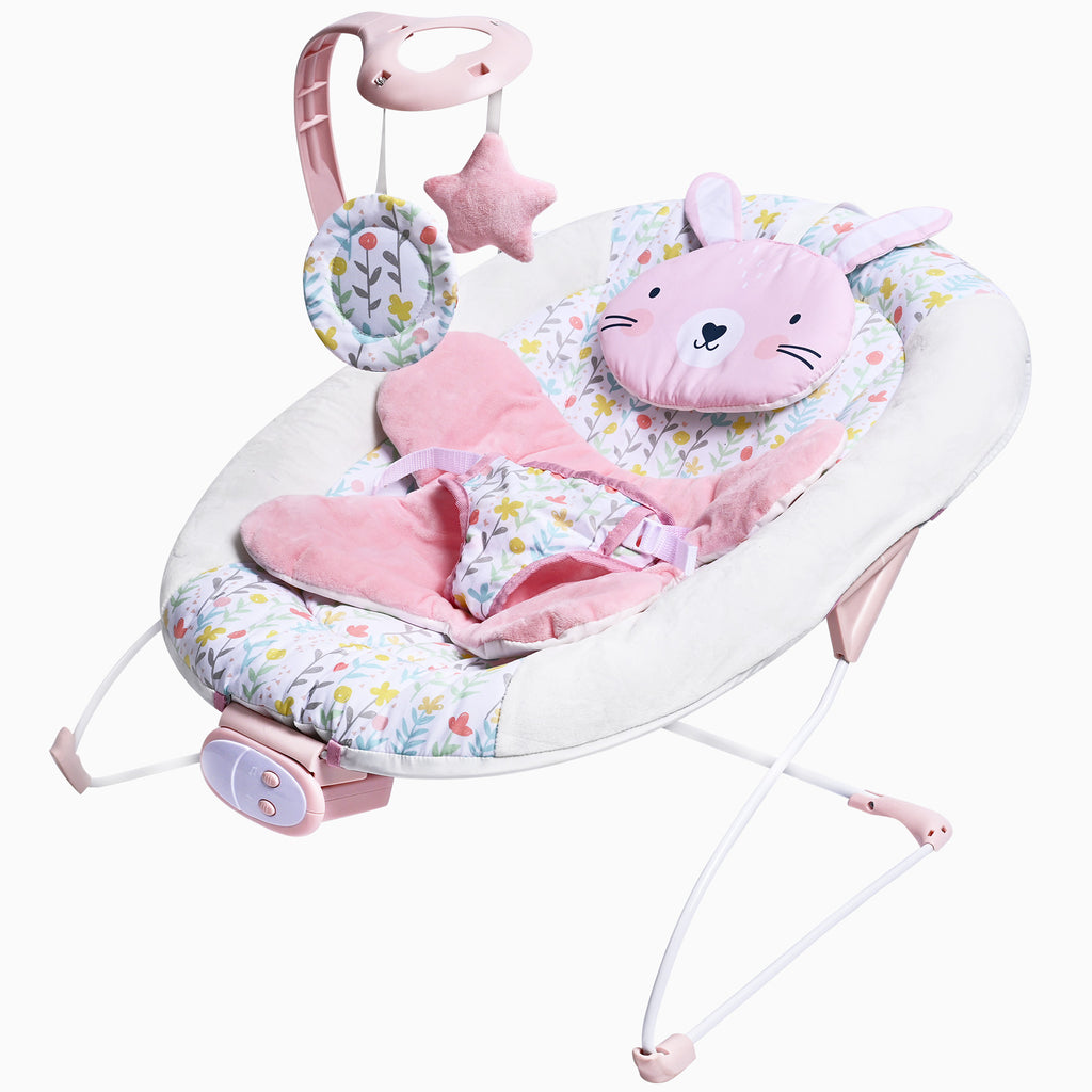 LADIDA Baby Bouncer for Birth to 6 Months, Baby-Rocker with 3 Speeds and 8 Soothing Songs, Vibrating Infant Seat with Removable Toy Bar, Portable and Lightweight - 274