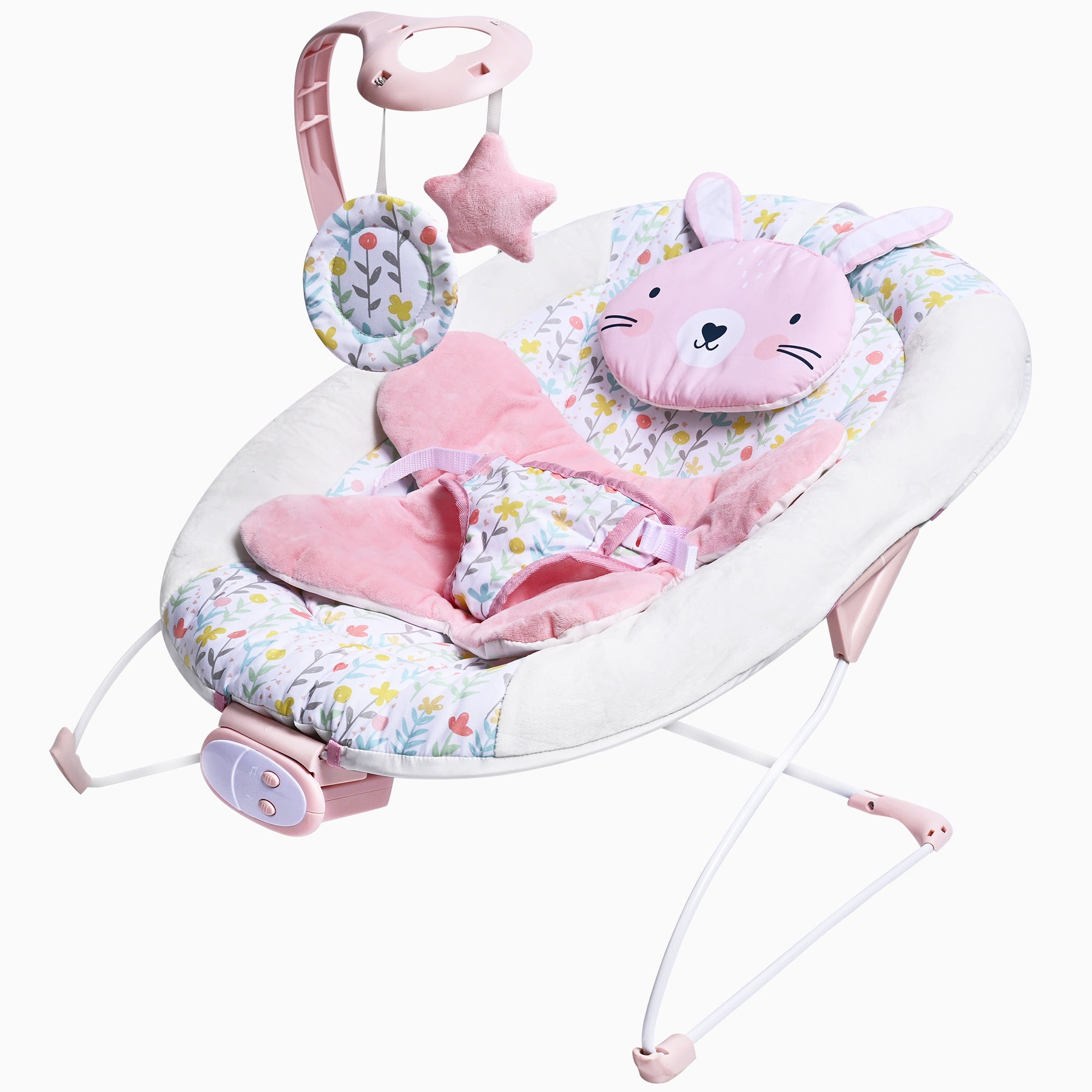 LADIDA Baby Bouncer for Birth to 6 Months, Baby-Rocker with 3 Speeds and 8 Soothing Songs, Vibrating Infant Seat with Removable Toy Bar, Portable and Lightweight - 274