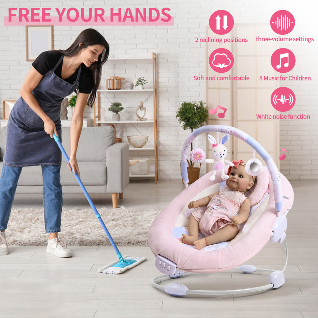 Spring Pink Flower Soft Padded Reclinable Baby Bouncer with Music, White Noise, Viberation Baby Bouncer - 76