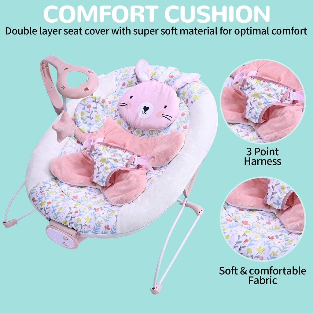 LADIDA Baby Bouncer for Birth to 6 Months, Baby-Rocker with 3 Speeds and 8 Soothing Songs, Vibrating Infant Seat with Removable Toy Bar, Portable and Lightweight - 274