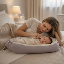 Load image into Gallery viewer, LADIDA Baby Nest Pod 100% Cotton, Soft Breathable &amp; Washable | Ideal for infants aged 0–12 months, wraparound design delivers a cosy space for little boys and girls indoors (Lilac)