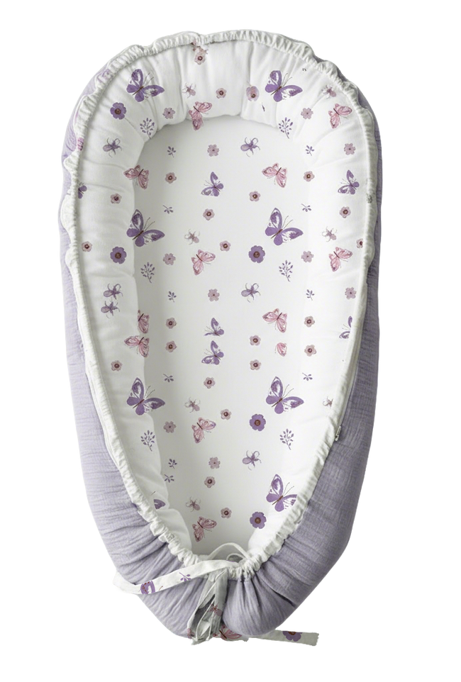 LADIDA Baby Nest Pod 100% Cotton, Soft Breathable & Washable | Ideal for infants aged 0–12 months, wraparound design delivers a cosy space for little boys and girls indoors (Lilac) Hover Image