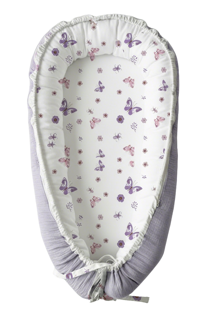 LADIDA Baby Nest Pod 100% Cotton, Soft Breathable & Washable | Ideal for infants aged 0–12 months, wraparound design delivers a cosy space for little boys and girls indoors (Lilac)