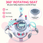LADIDA Stationary Jumperoo Baby Bouncer Chair Acrobat - 360° Rotating Seat, Musical Toys, and Adjustable Heights (Nordic Forest Pink)