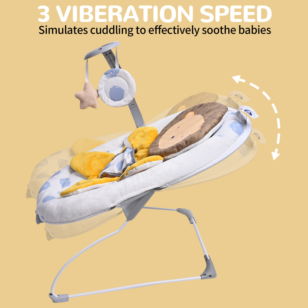 LADIDA Lion Baby Bouncer from Birth 0-6 Months, Vibrating Infant Seat with Removable Toy Bar,Baby-Rocker with 3 Speeds and 8 Soothing Songs, Portable and Lightweight (401)