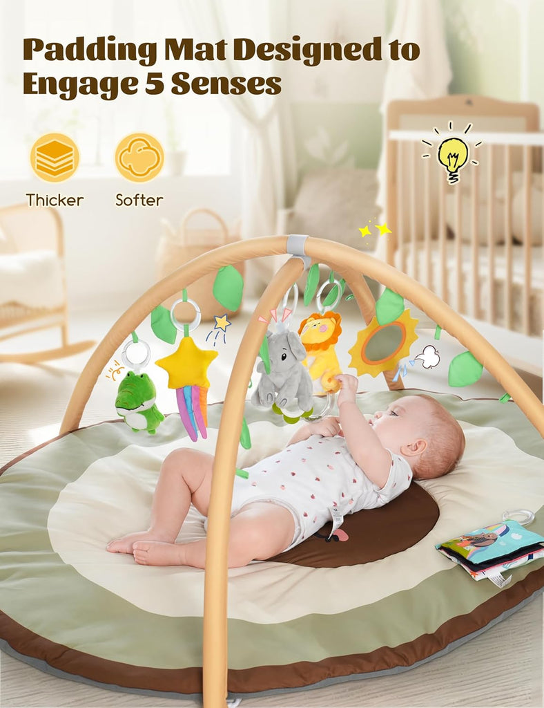 LADIDA Baby Play Mat - Large Avocado Shaped Playmat with 6 Detachable Toys | Newborn Activity Gym for 0+ Months| Sensory Playmat for Motor Skills,Washable Infant Baby Essentials