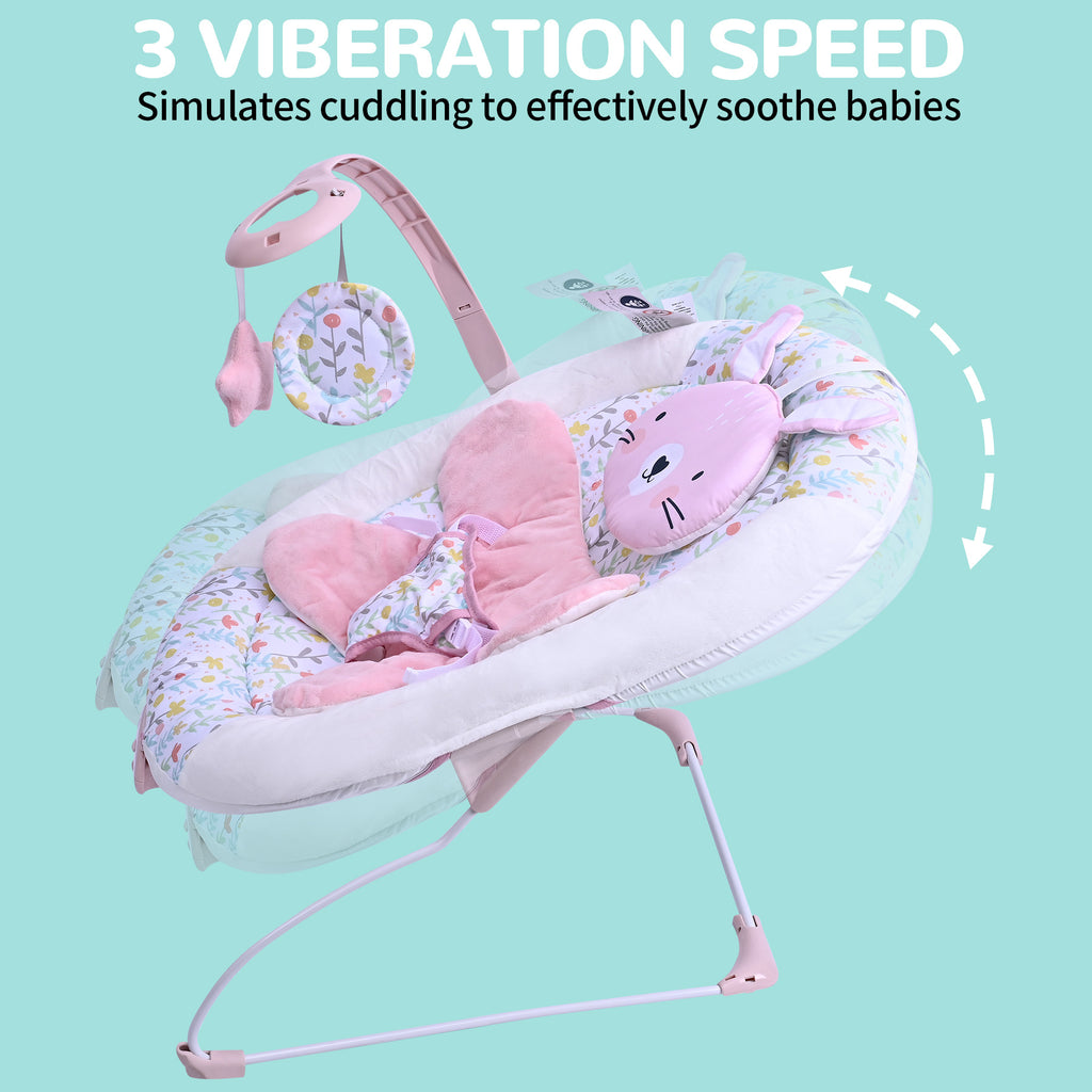 LADIDA Baby Bouncer for Birth to 6 Months, Baby-Rocker with 3 Speeds and 8 Soothing Songs, Vibrating Infant Seat with Removable Toy Bar, Portable and Lightweight - 274