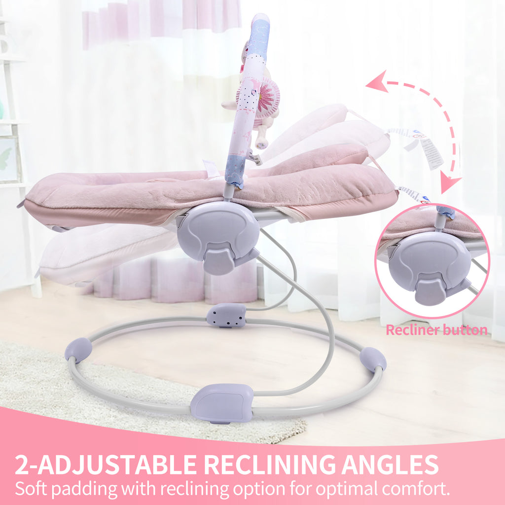 Spring Pink Flower Soft Padded Reclinable Baby Bouncer with Music, White Noise, Viberation Baby Bouncer - 76