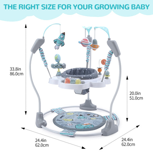 LADIDA Stationary Jumperoo Baby Bouncer Chair Acrobat - 360° Rotating Seat, Musical Toys, and Adjustable Heights (Space Tour Grey)
