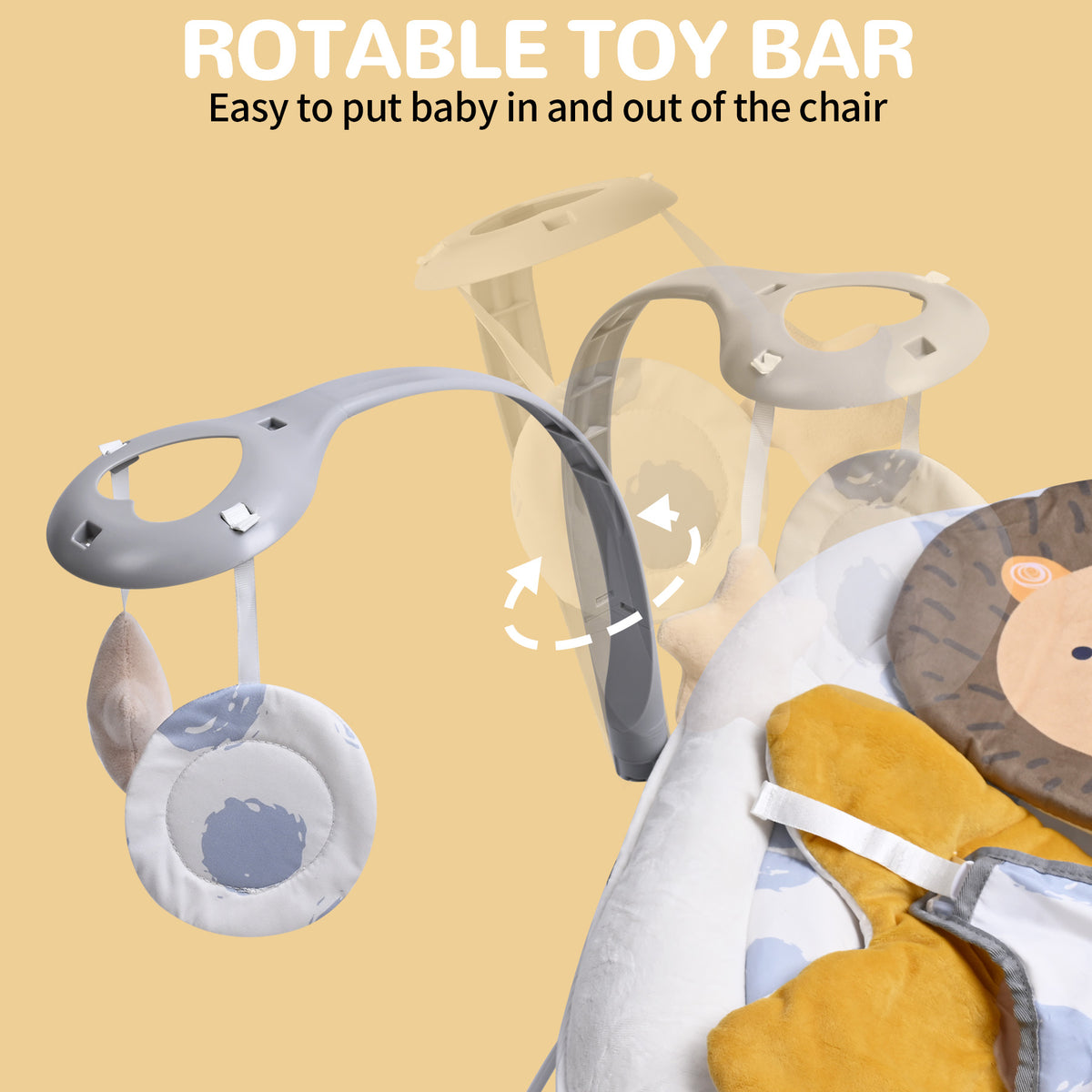 LADIDA Lion Baby Bouncer from Birth 0-6 Months, Vibrating Infant Seat with Removable Toy Bar,Baby-Rocker with 3 Speeds and 8 Soothing Songs, Portable and Lightweight (401)