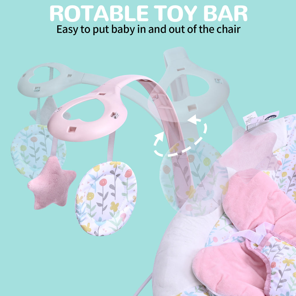 LADIDA Baby Bouncer for Birth to 6 Months, Baby-Rocker with 3 Speeds and 8 Soothing Songs, Vibrating Infant Seat with Removable Toy Bar, Portable and Lightweight - 274