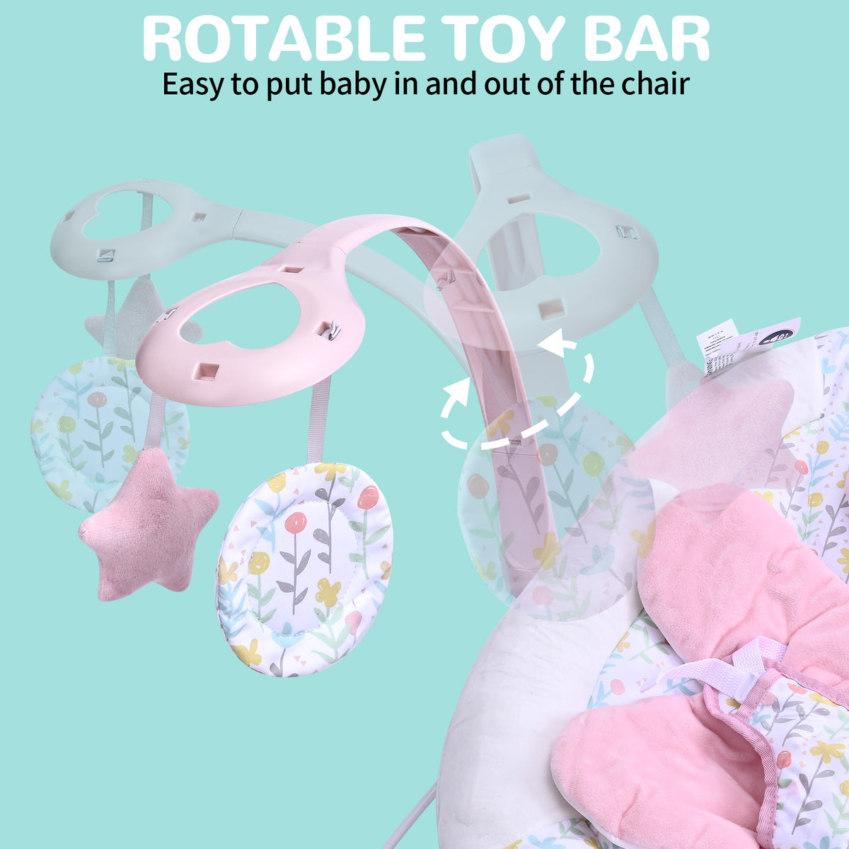 LADIDA Baby Bouncer for Birth to 6 Months, Baby-Rocker with 3 Speeds and 8 Soothing Songs, Vibrating Infant Seat with Removable Toy Bar, Portable and Lightweight - 274