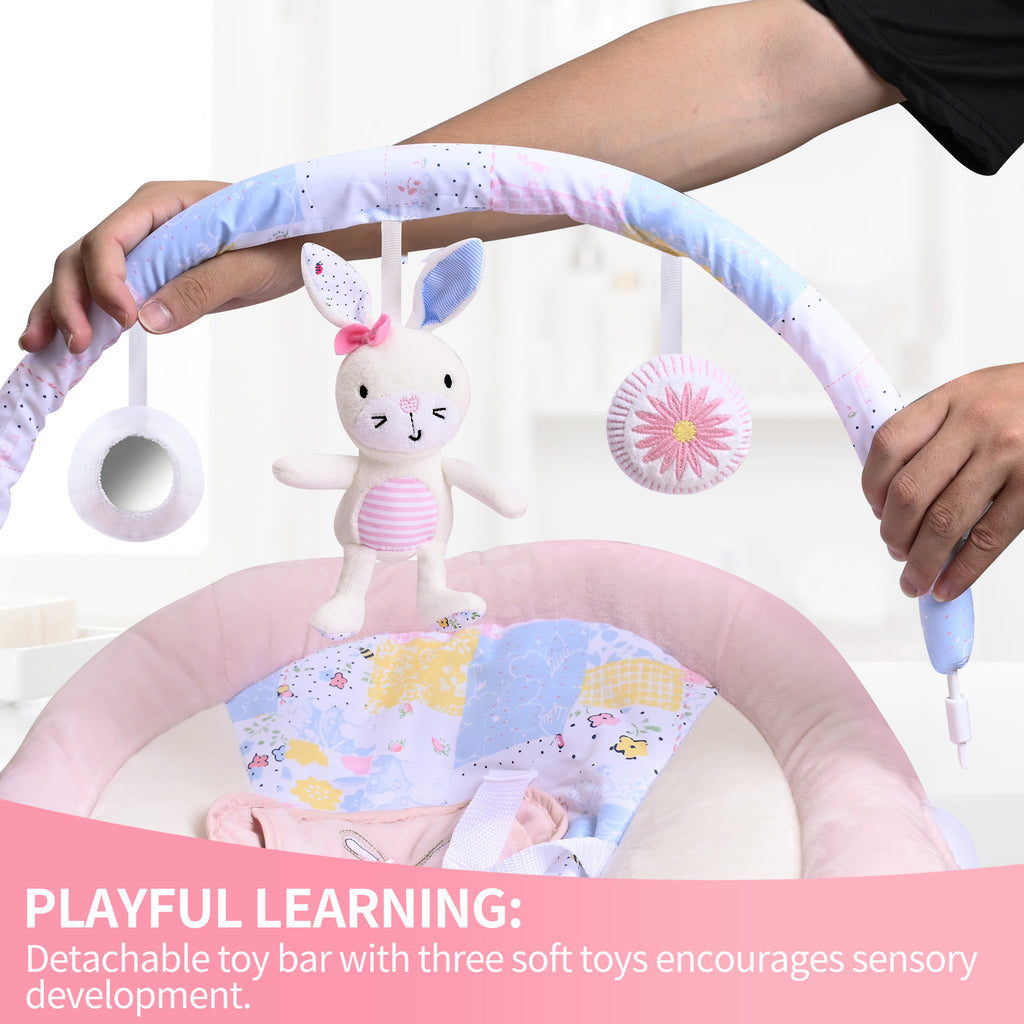 Spring Pink Flower Soft Padded Reclinable Baby Bouncer with Music, White Noise, Viberation Baby Bouncer - 76