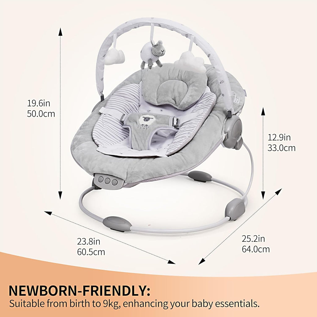 Grey Lamb Soft Padded Reclinable Baby Bouncer with Music, White Noise, Viberation - 77
