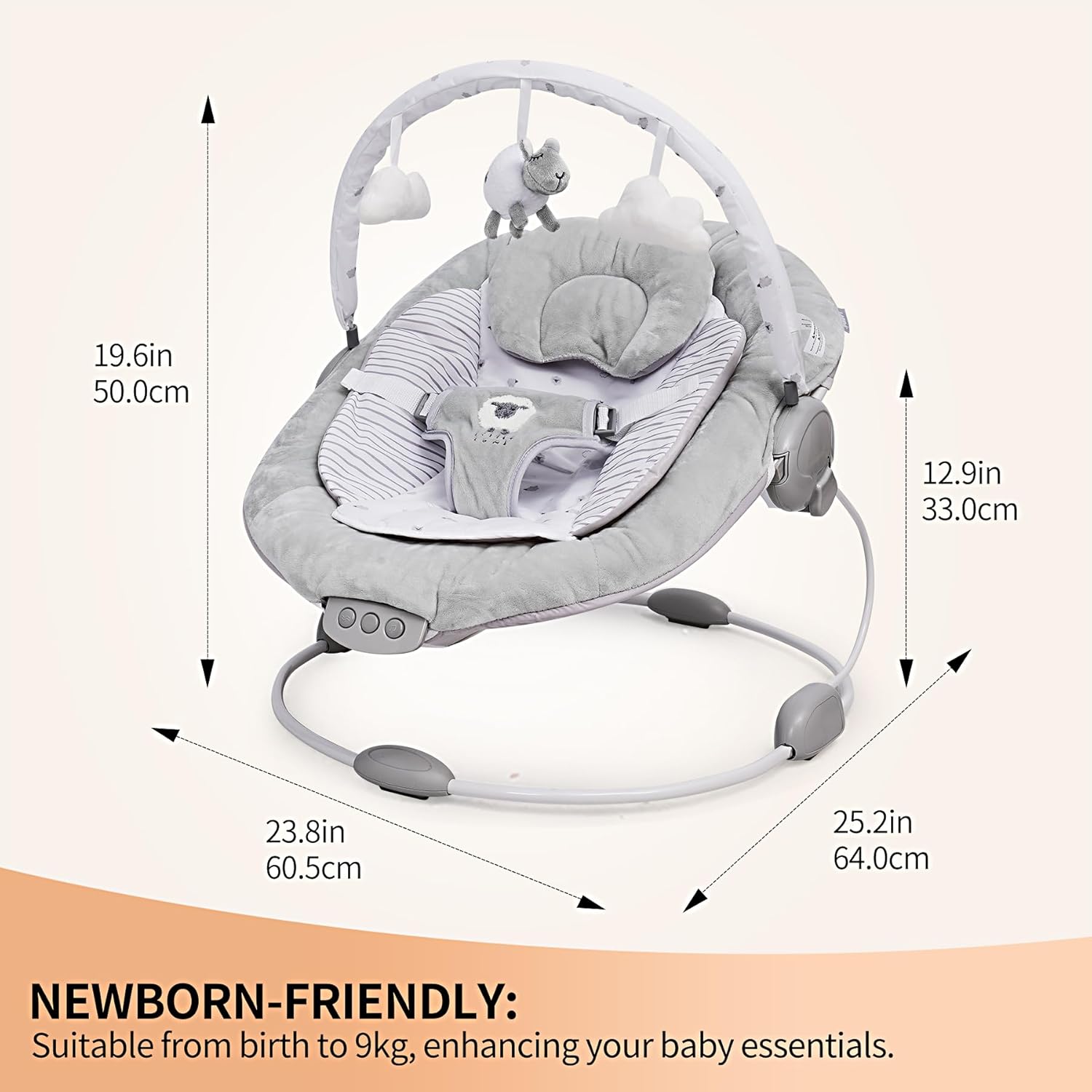 Grey Lamb Soft Padded Reclinable Baby Bouncer with Music, White Noise, Viberation - 77