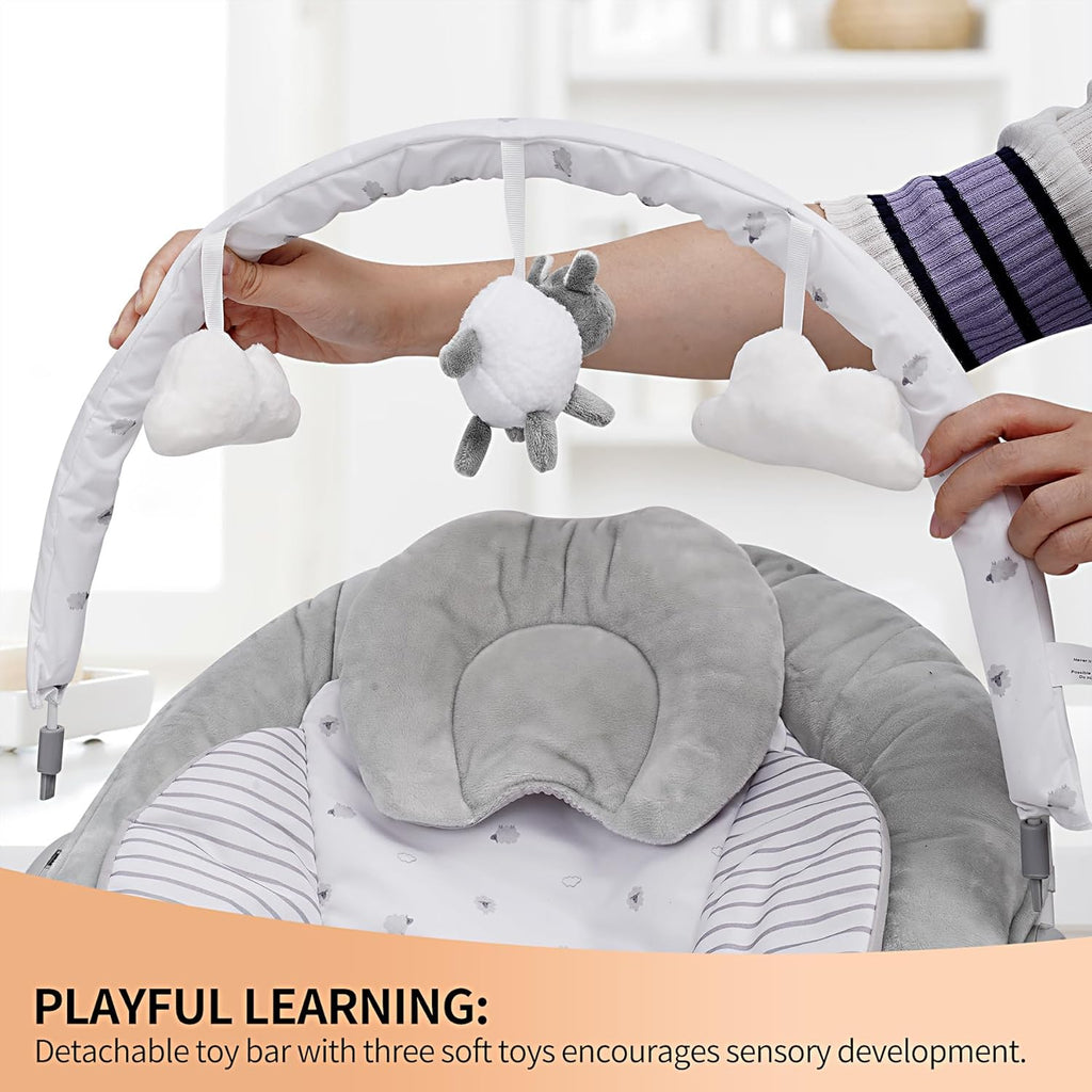 Grey Lamb Soft Padded Reclinable Baby Bouncer with Music, White Noise, Viberation - 77