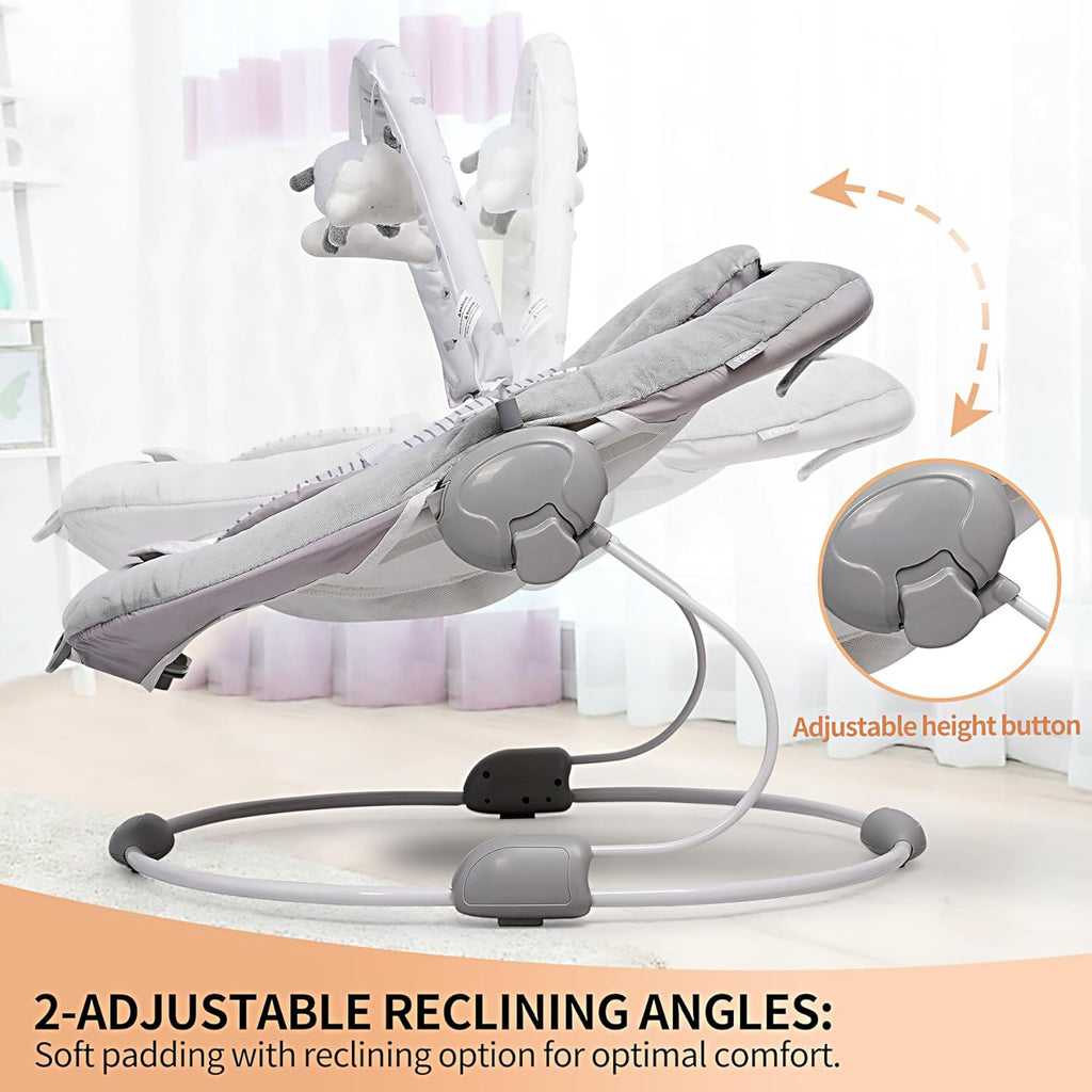 Grey Lamb Soft Padded Reclinable Baby Bouncer with Music, White Noise, Viberation - 77