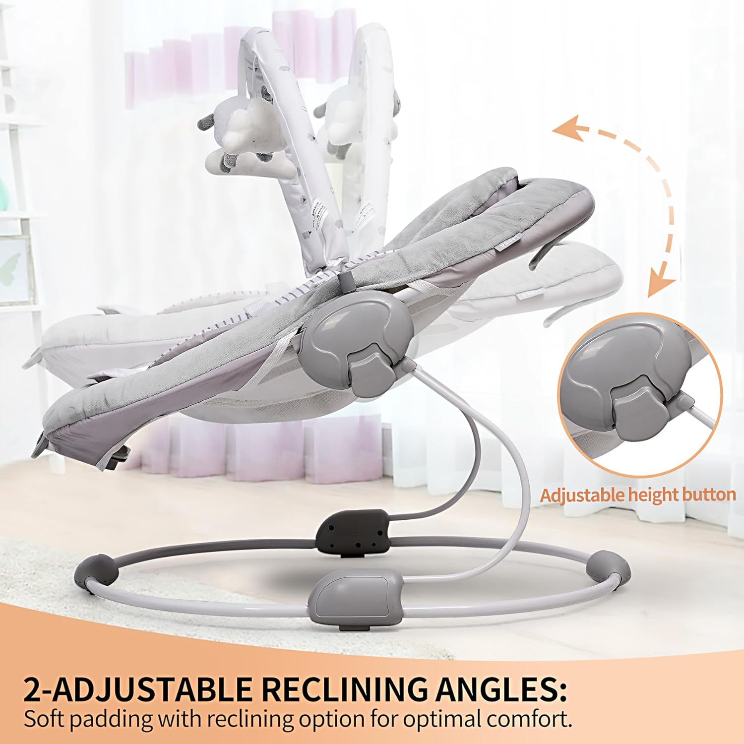 Grey Lamb Soft Padded Reclinable Baby Bouncer with Music, White Noise, Viberation - 77