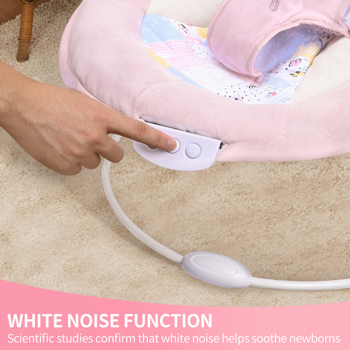 Spring Pink Flower Soft Padded Reclinable Baby Bouncer with Music, White Noise, Viberation Baby Bouncer - 76