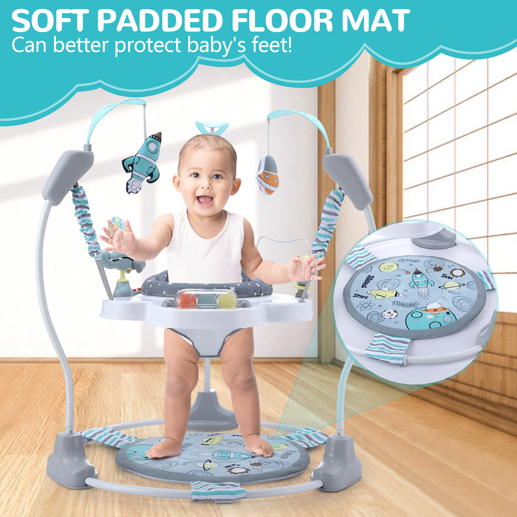 LADIDA Stationary Jumperoo Baby Bouncer Chair Acrobat - 360° Rotating Seat, Musical Toys, and Adjustable Heights (Space Tour Grey)