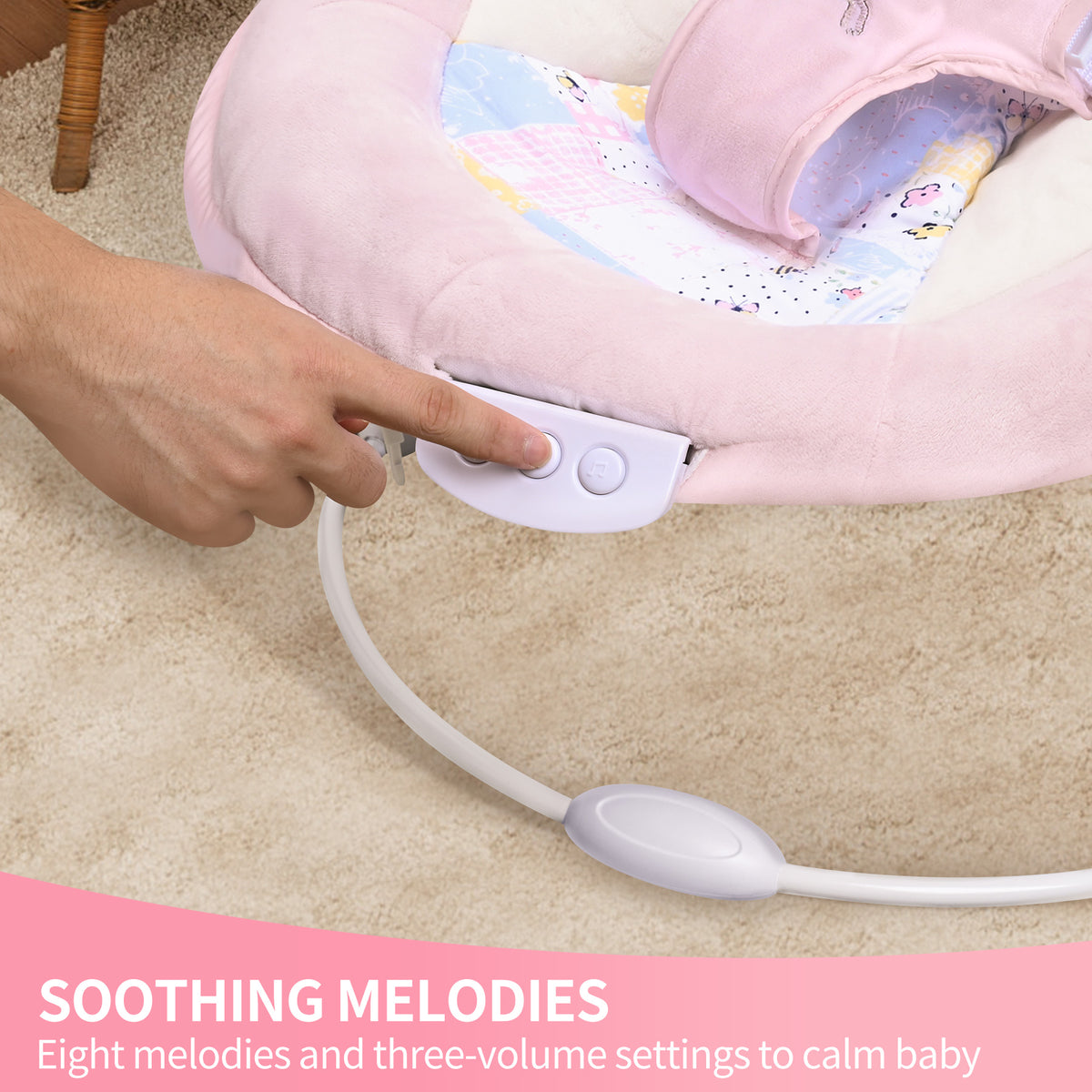 Spring Pink Flower Soft Padded Reclinable Baby Bouncer with Music, White Noise, Viberation Baby Bouncer - 76