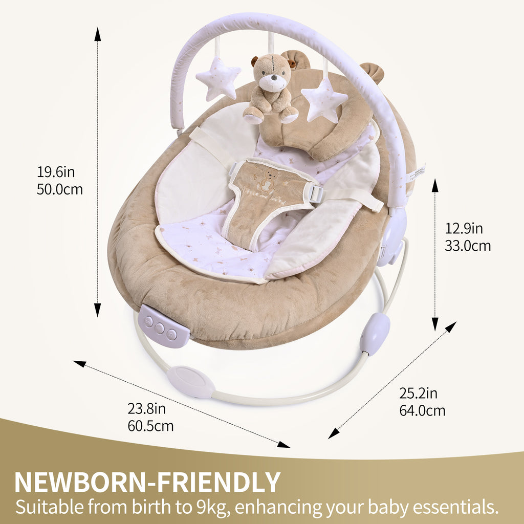 LADIDA Brown Teddy Bear Soft Padded Reclinable Baby Bouncer with Music, White Noise, Viberation - 78