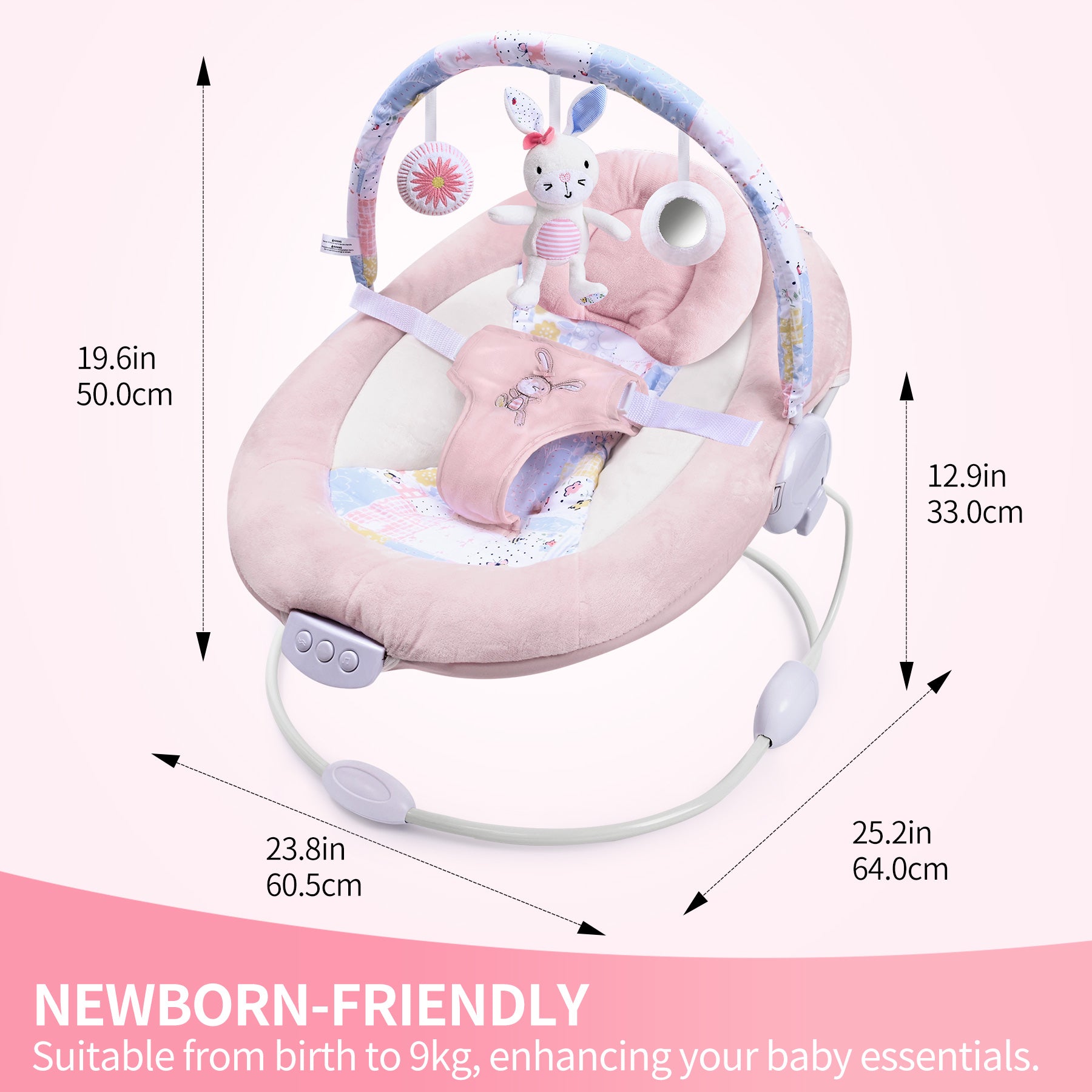 Spring Pink Flower Soft Padded Reclinable Baby Bouncer with Music, White Noise, Viberation Baby Bouncer - 76