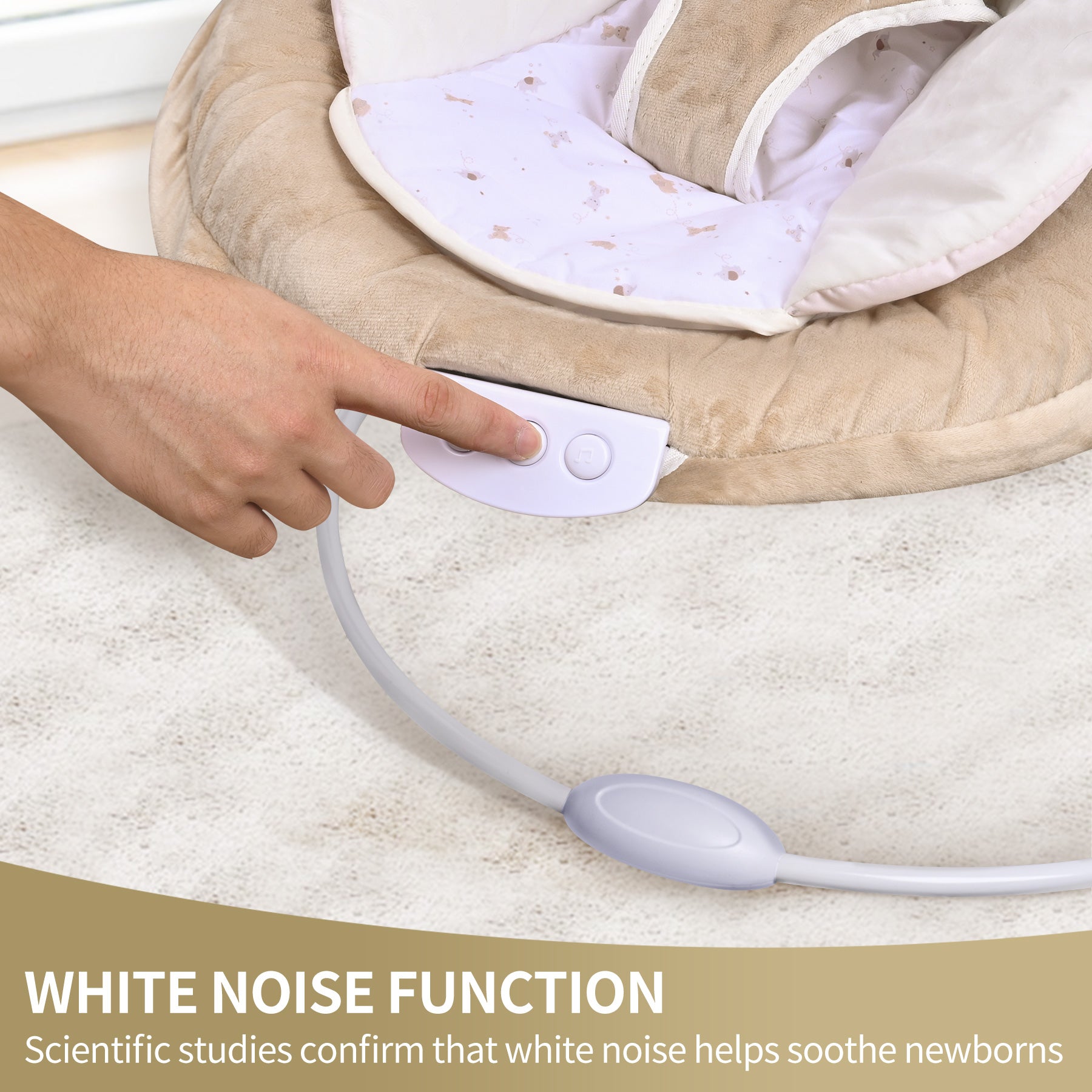 LADIDA Brown Teddy Bear Soft Padded Reclinable Baby Bouncer with Music, White Noise, Viberation - 78