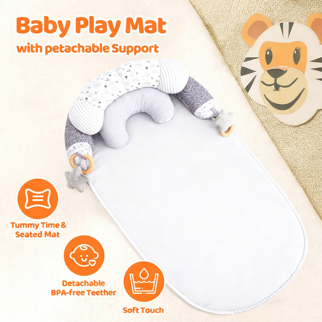 LADIDA 4-in-1 Baby Tummy Time Pillow & Seated Support Playmat,Easy to Clean for 0-36Months Infant (Grey) 2505