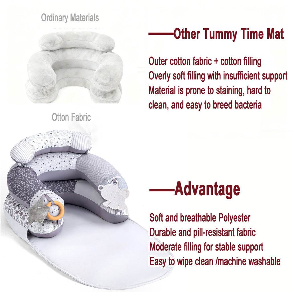 LADIDA 4-in-1 Baby Tummy Time Pillow & Seated Support Playmat,Easy to Clean for 0-36Months Infant (Grey) 2505