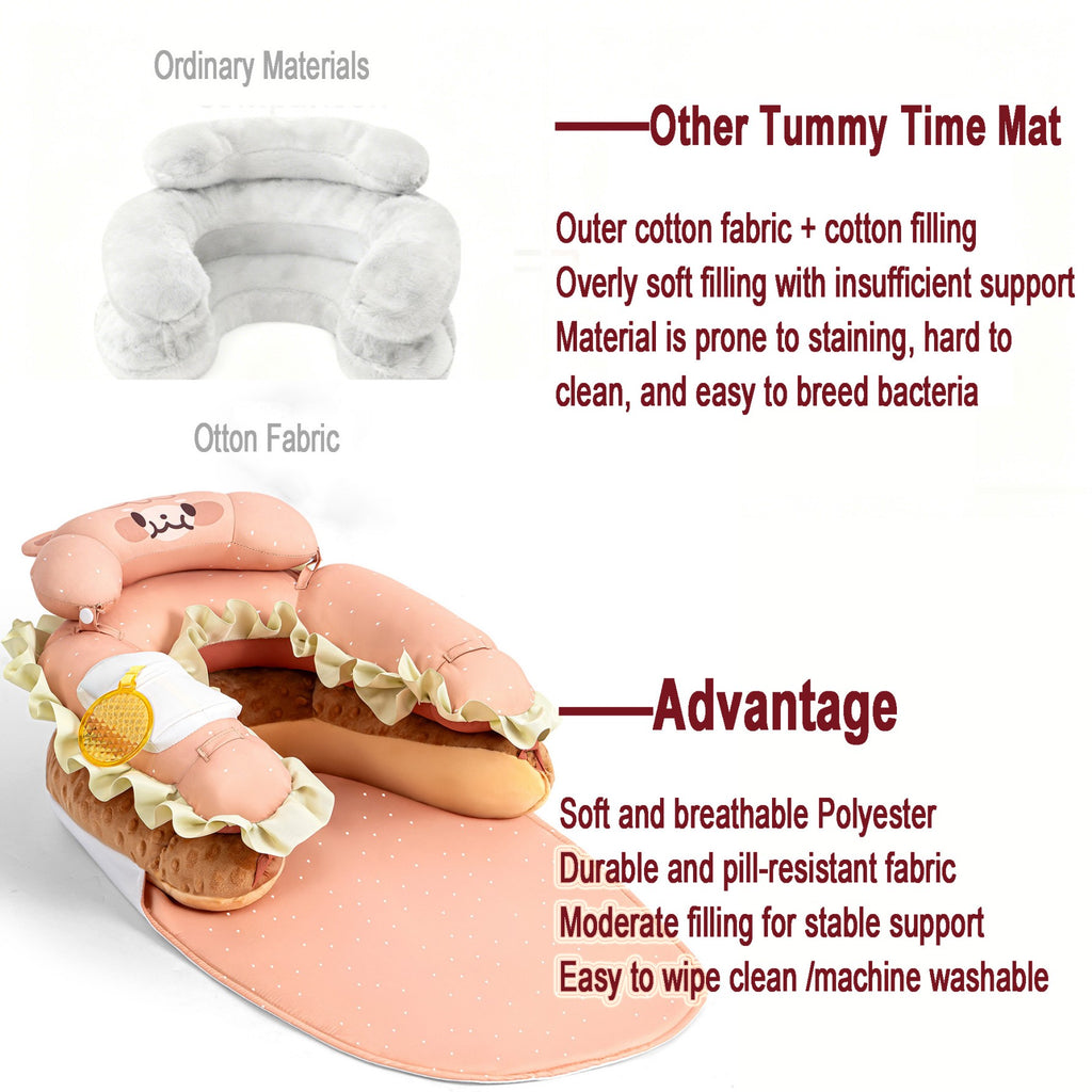 LADIDA 4-in-1 Baby Tummy Time Pillow & Seated Support Playmat, Easy to Clean, Cute Hamburger Design for 0-36Months Infant (Peach Pink) 2504