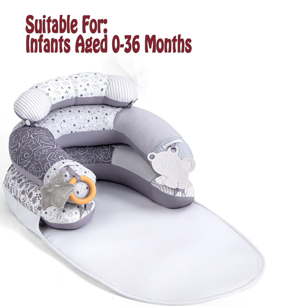 LADIDA 4-in-1 Baby Tummy Time Pillow & Seated Support Playmat,Easy to Clean for 0-36Months Infant (Grey) 2505