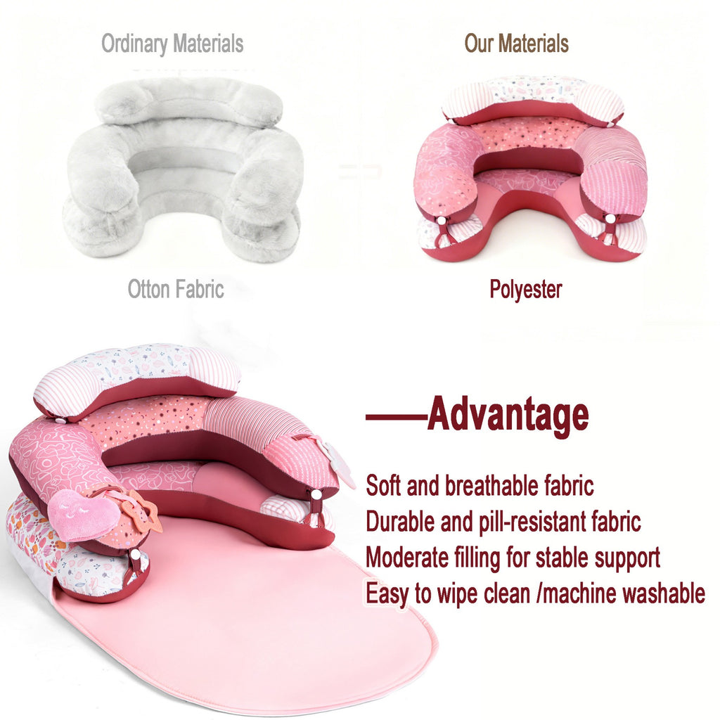 LADIDA 4-in-1 Baby Tummy Time Pillow & Seated Support Playmat,Easy to Clean,Cute Strawberry Design for 0-36Months Infant (Pink) 2501