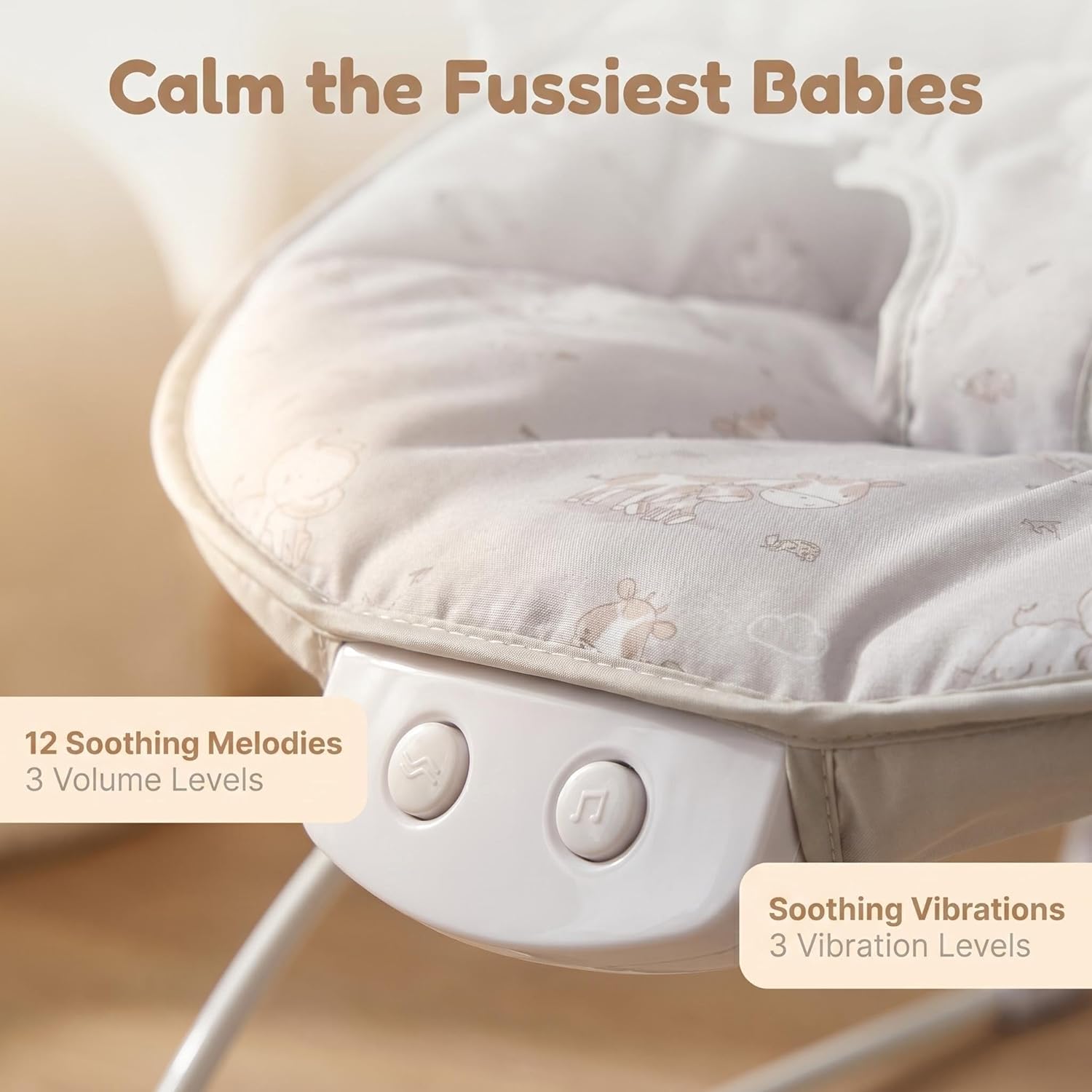 Grey Elephant Baby Bouncer with Removable Toy Bar, Soothing Music and Viberation - 144