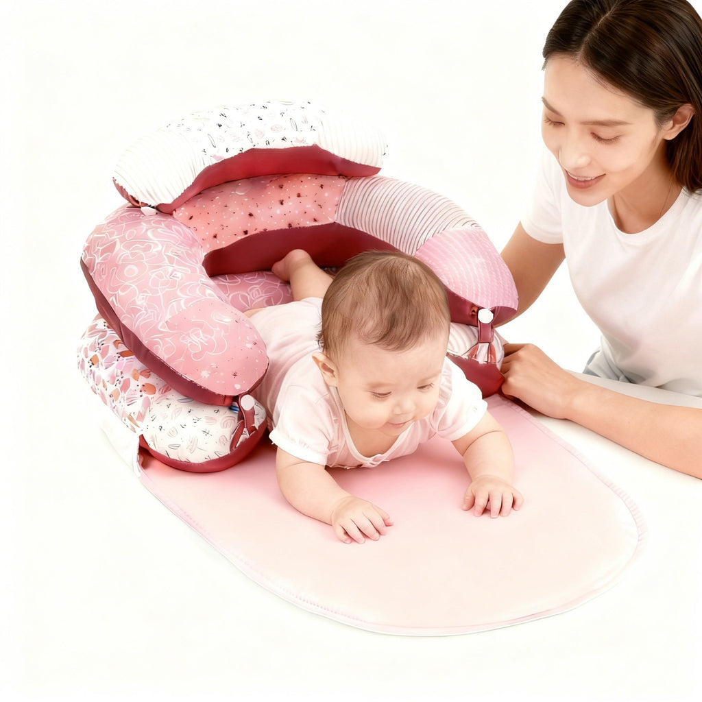 LADIDA 4-in-1 Baby Tummy Time Pillow & Seated Support Playmat,Easy to Clean,Cute Strawberry Design for 0-36Months Infant (Pink) 2501