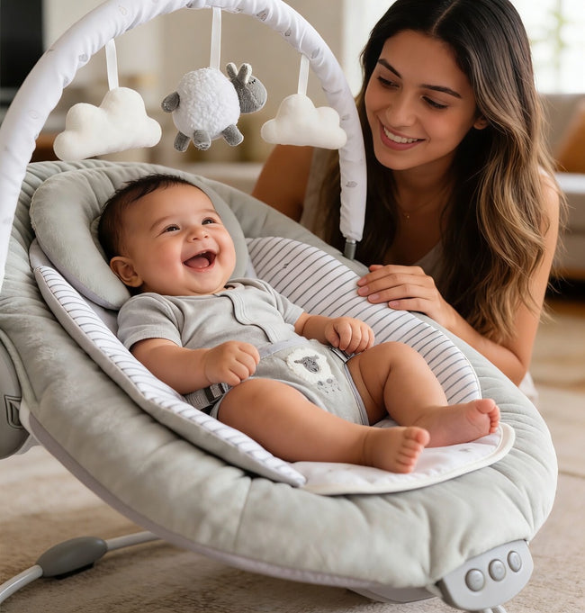 Grey Lamb Soft Padded Reclinable Baby Bouncer with Music, White Noise, Viberation - 77 Main Image