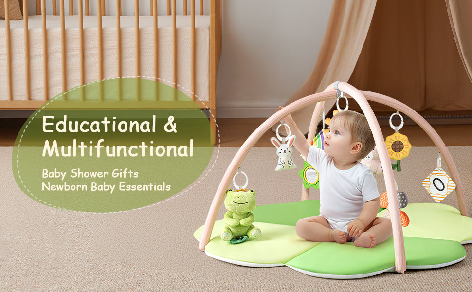 LADIDA Baby Play Mat & Activity Gym – Large Clover Tummy Time Mat Green 2404