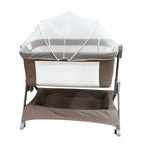 LADIDA 4-in-1 Bedside Baby Crib - 6-Level Adjustable, Easy Fold Travel Cot with Wheels, Storage, Mosquito Net & Mattress, Portable for Newborn (Oatmeal)