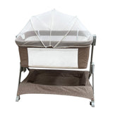 LADIDA 4-in-1 Bedside Baby Crib - 6-Level Adjustable, Easy Fold Travel Cot with Wheels, Storage, Mosquito Net & Mattress, Portable for Newborn (Oatmeal)