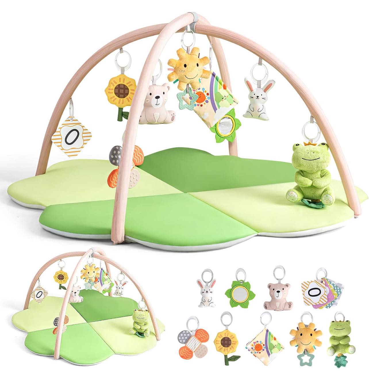 LADIDA Baby Play Mat & Activity Gym – Large Clover Tummy Time Mat Green 2404