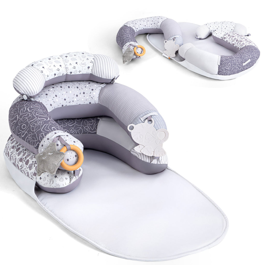 LADIDA 4-in-1 Baby Tummy Time Pillow & Seated Support Playmat,Easy to Clean for 0-36Months Infant (Grey) 2505