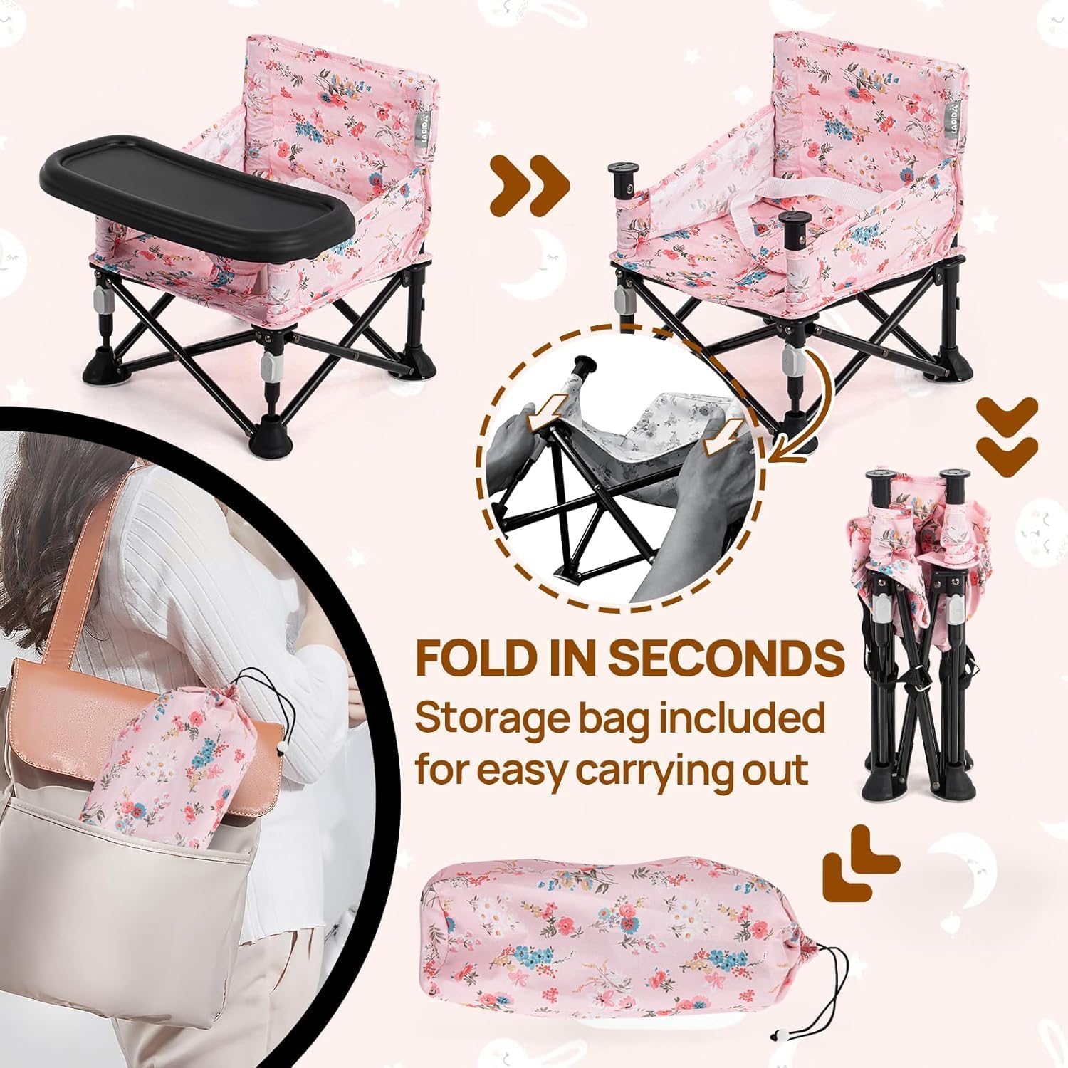 LADIDA Toddler Foldable Travel Booster Seat Chair