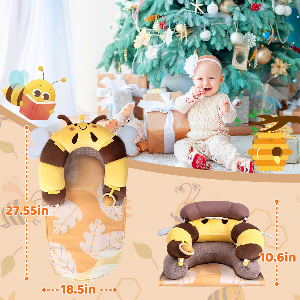 LADIDA 4-in-1 Baby Tummy Time Pillow & Seated Support Playmat,Easy to Clean,Cute Bee Design for 0-36Months Infant (Yellow) 2503