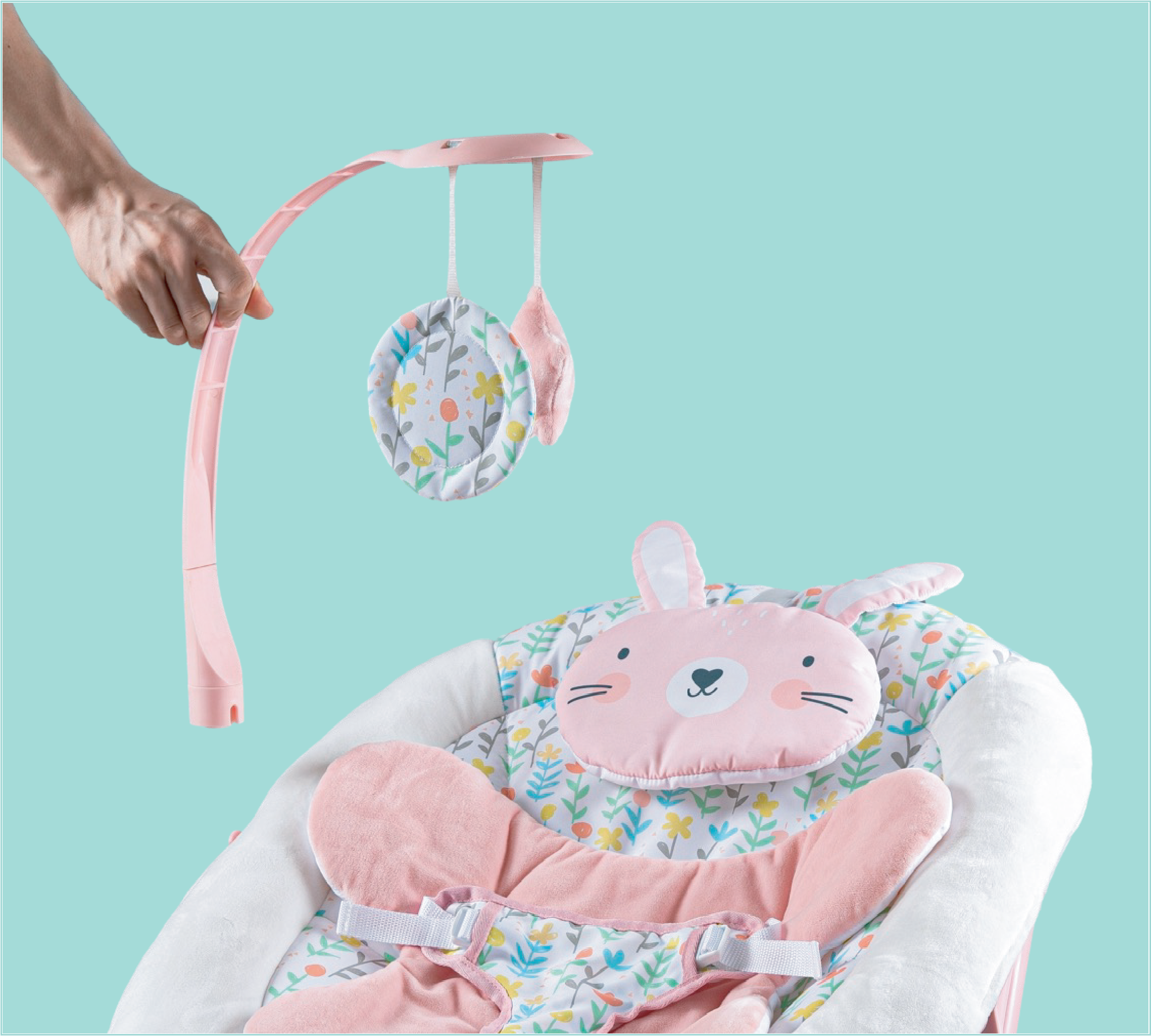 LADIDA Baby Bouncer for Birth to 6 Months, Baby-Rocker with 3 Speeds and 8 Soothing Songs, Vibrating Infant Seat with Removable Toy Bar, Portable and Lightweight - 274